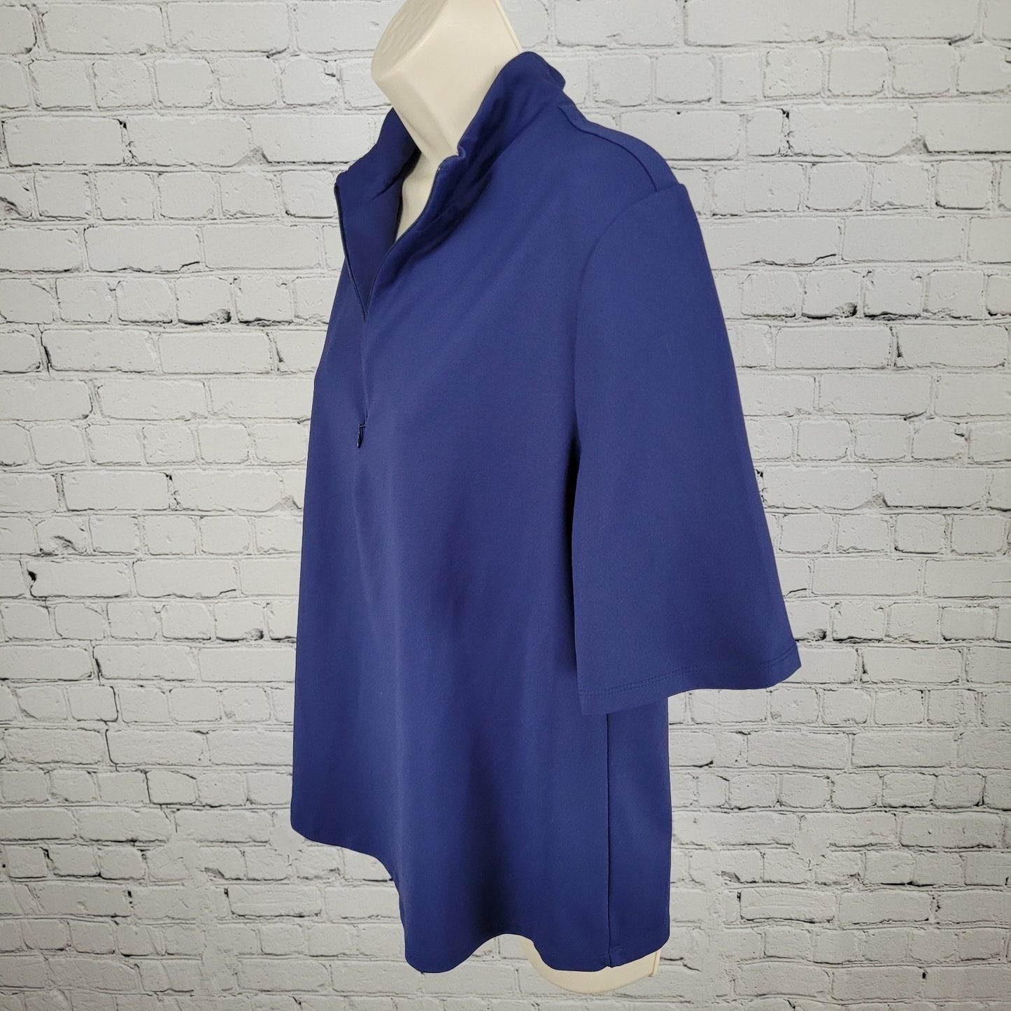 Tommy Bahama Navy IslandZone Activewear Stretch Zipped Short Sleeve Top Shirt L
