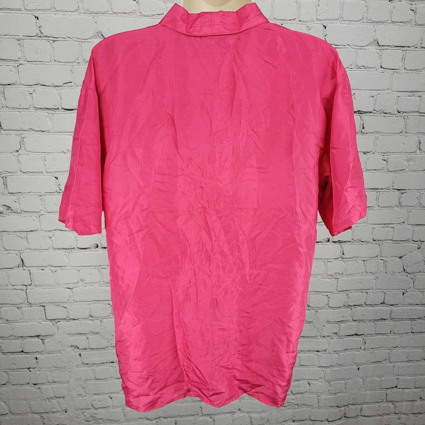 New Concepts Pink 100% Silk Lightweight Button Up Short Sleeve Top Medium M