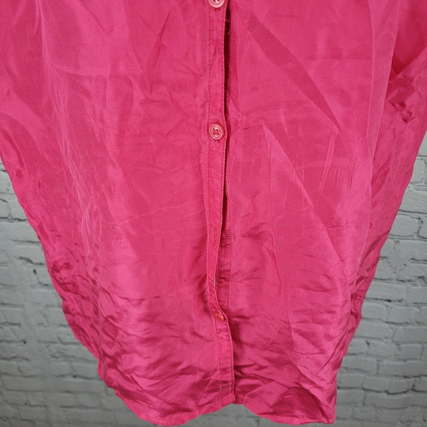 New Concepts Pink 100% Silk Lightweight Button Up Short Sleeve Top Medium M