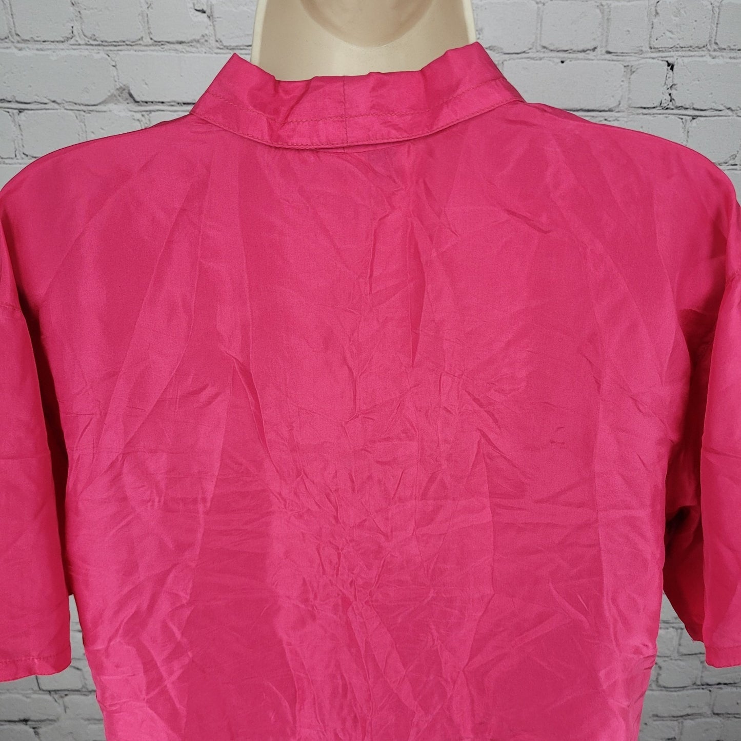 New Concepts Pink 100% Silk Lightweight Button Up Short Sleeve Top Medium M