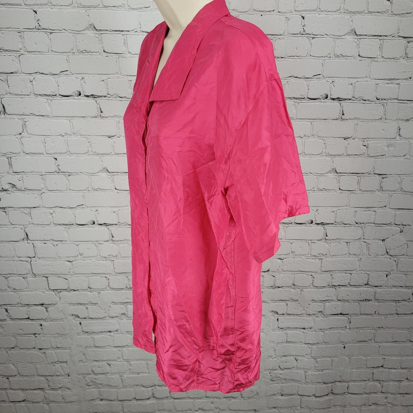 New Concepts Pink 100% Silk Lightweight Button Up Short Sleeve Top Medium M