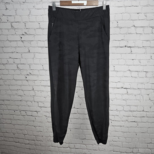 Athleta Black Brooklyn Camo Jogger Zip Pockets Mid Rise Stretch Pants 6 (28x28)