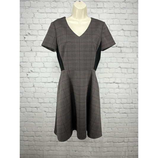 Cremieux Brown Black Plaid Short Sleeve Lined Fit And Flare Midi Dress Size 6