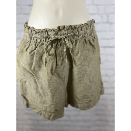 Madewell Spiced Olive Linen Blend Drawstring Elastic Waist Pockets Shorts S