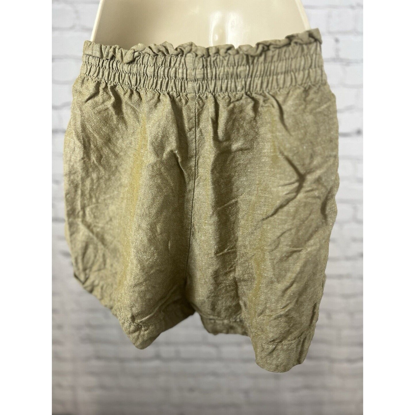 Madewell Spiced Olive Linen Blend Drawstring Elastic Waist Pockets Shorts S