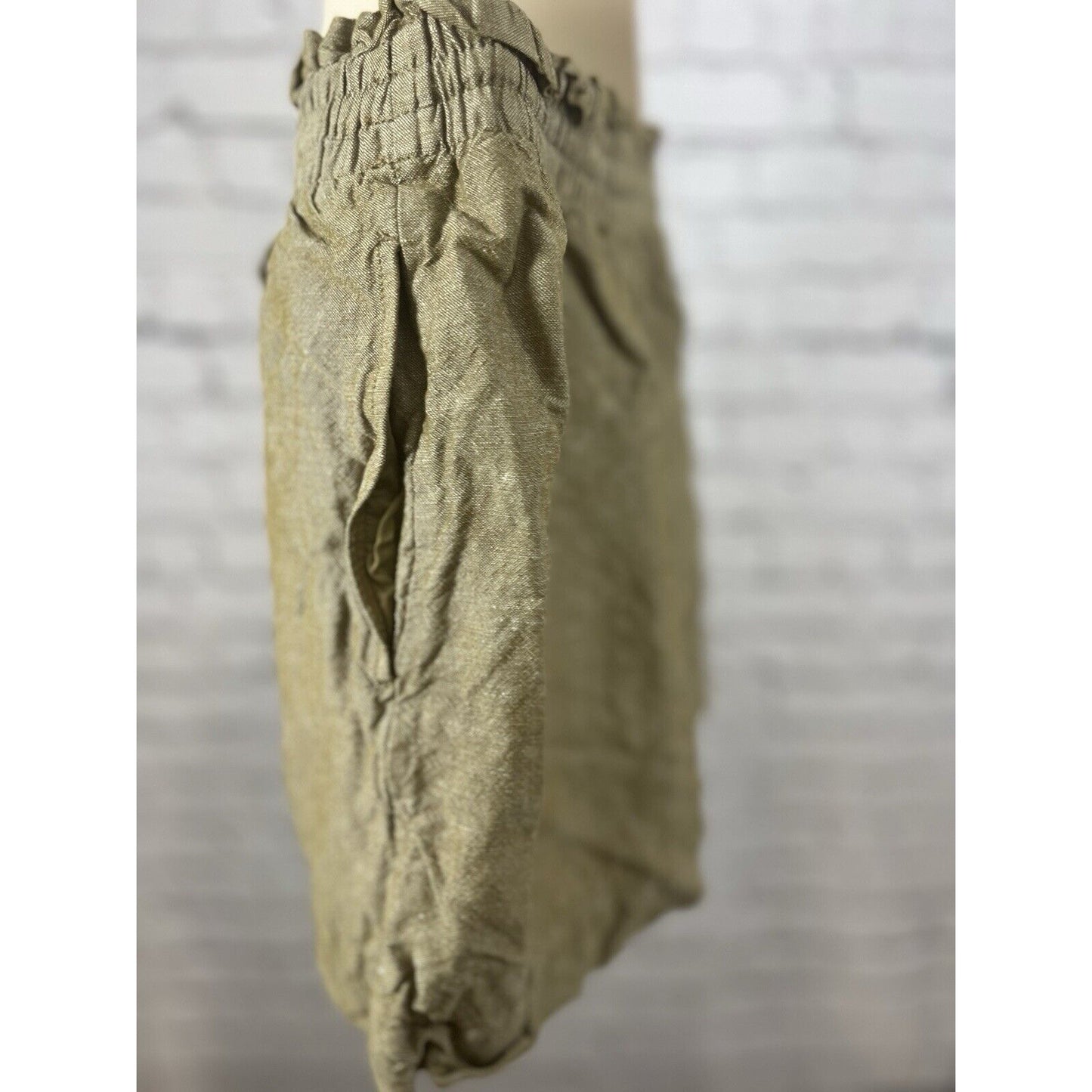 Madewell Spiced Olive Linen Blend Drawstring Elastic Waist Pockets Shorts S
