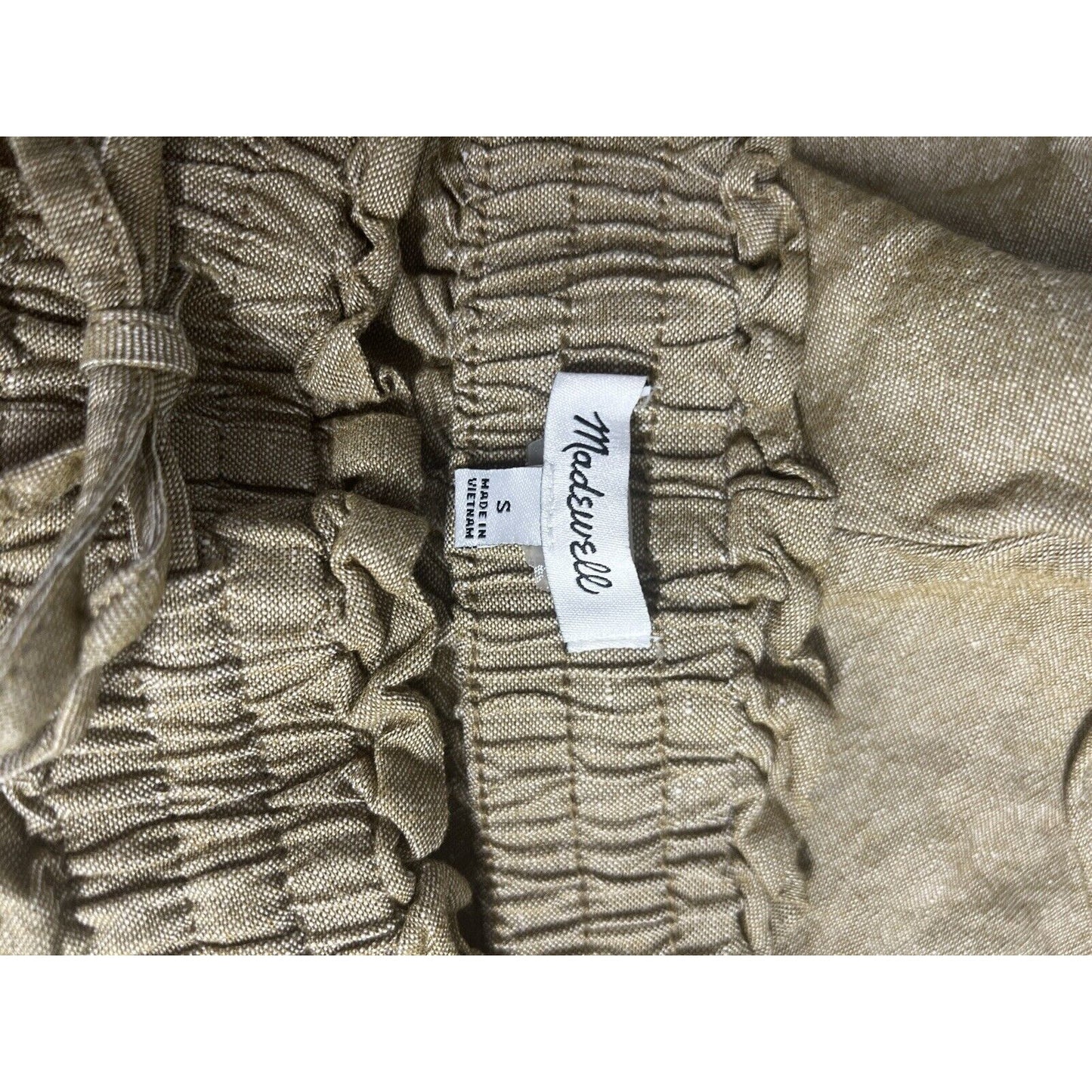 Madewell Spiced Olive Linen Blend Drawstring Elastic Waist Pockets Shorts S
