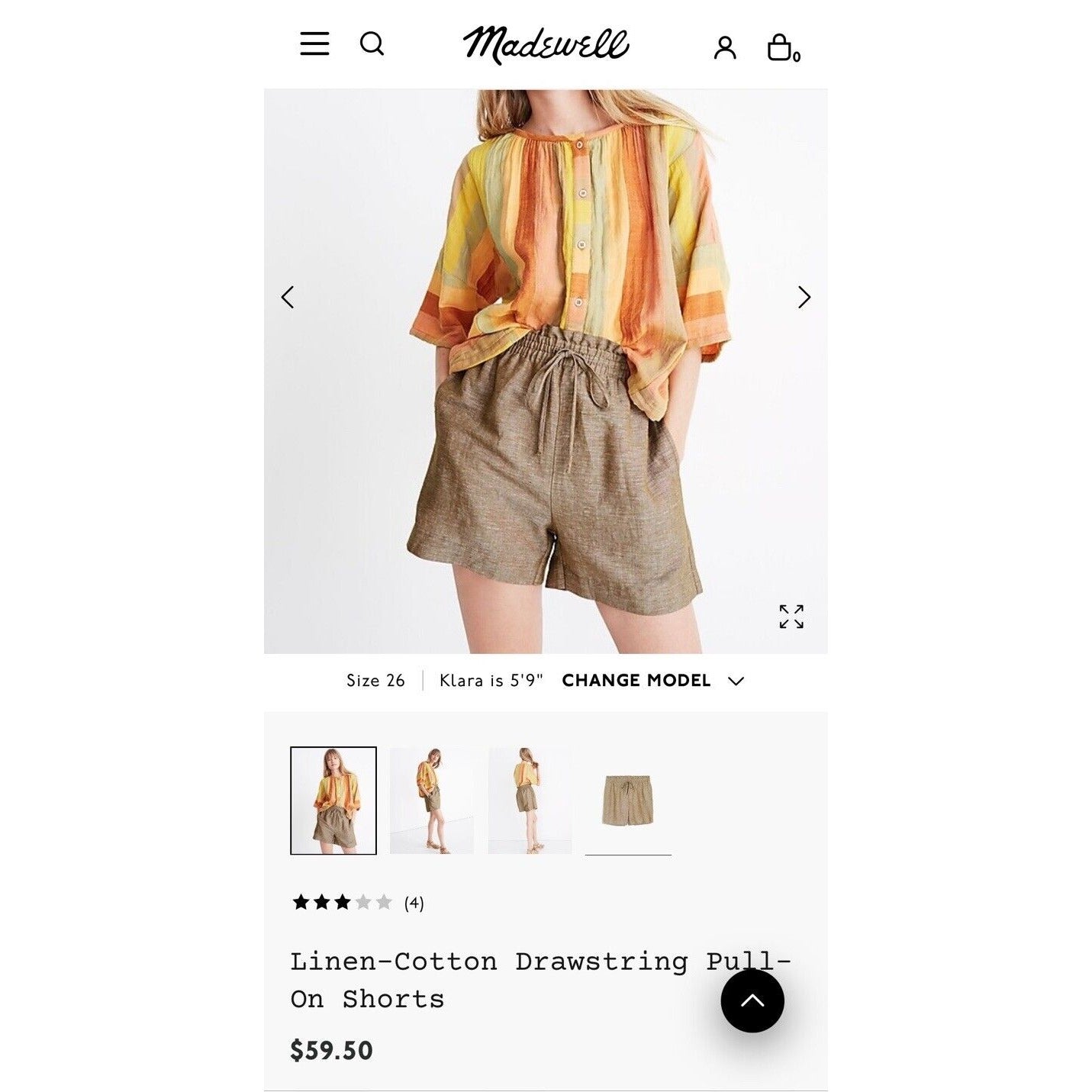 Madewell Spiced Olive Linen Blend Drawstring Elastic Waist Pockets Shorts S