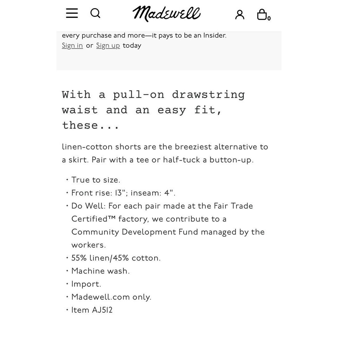 Madewell Spiced Olive Linen Blend Drawstring Elastic Waist Pockets Shorts S