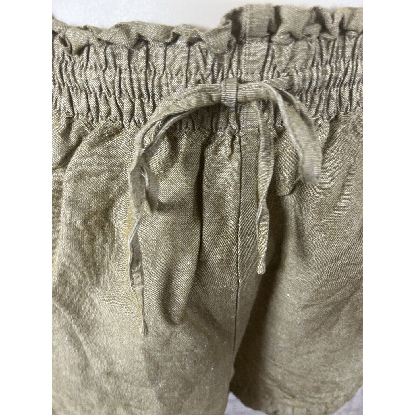 Madewell Spiced Olive Linen Blend Drawstring Elastic Waist Pockets Shorts S