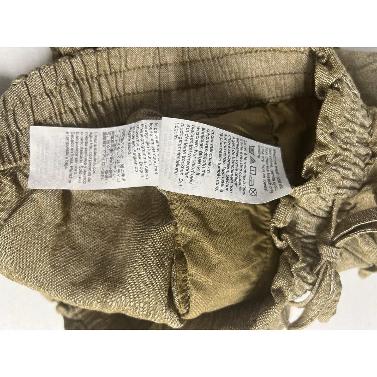 Madewell Spiced Olive Linen Blend Drawstring Elastic Waist Pockets Shorts S