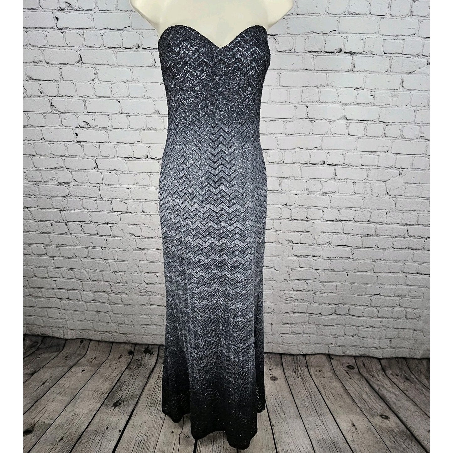 VTG Jump Apparel Wendye Chaitin Grey Ombre Shimmer Strapless Long Dress US 17/18