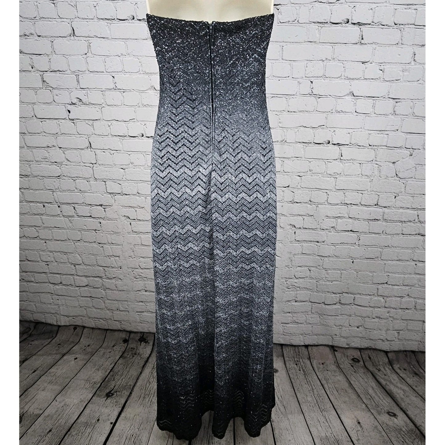 VTG Jump Apparel Wendye Chaitin Grey Ombre Shimmer Strapless Long Dress US 17/18