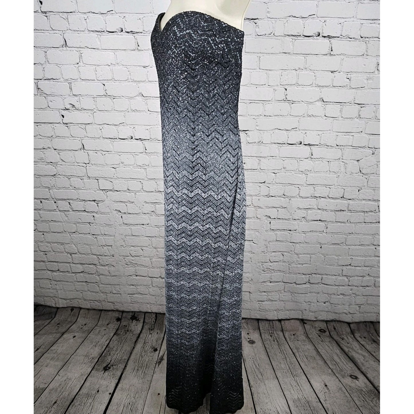 VTG Jump Apparel Wendye Chaitin Grey Ombre Shimmer Strapless Long Dress US 17/18