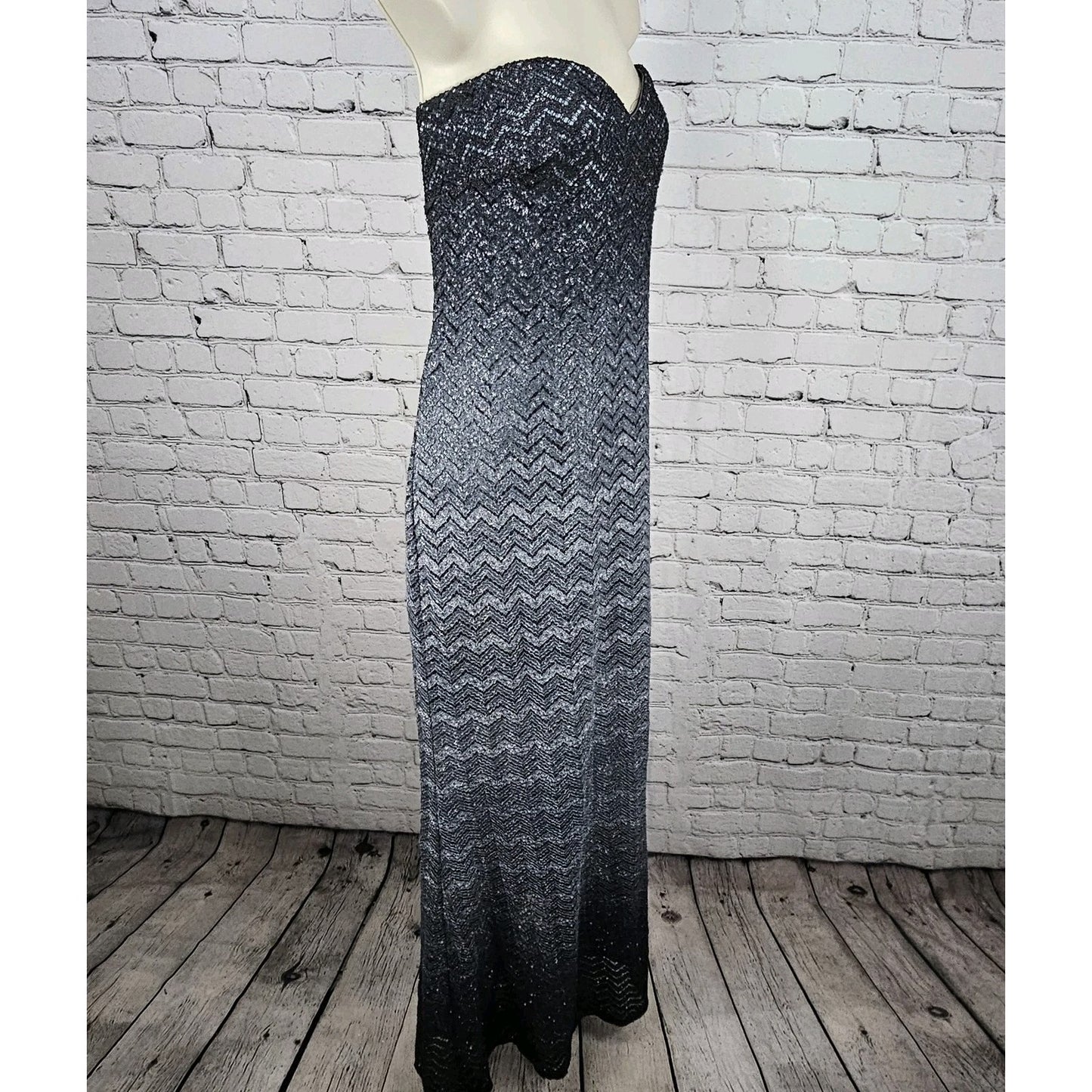 VTG Jump Apparel Wendye Chaitin Grey Ombre Shimmer Strapless Long Dress US 17/18