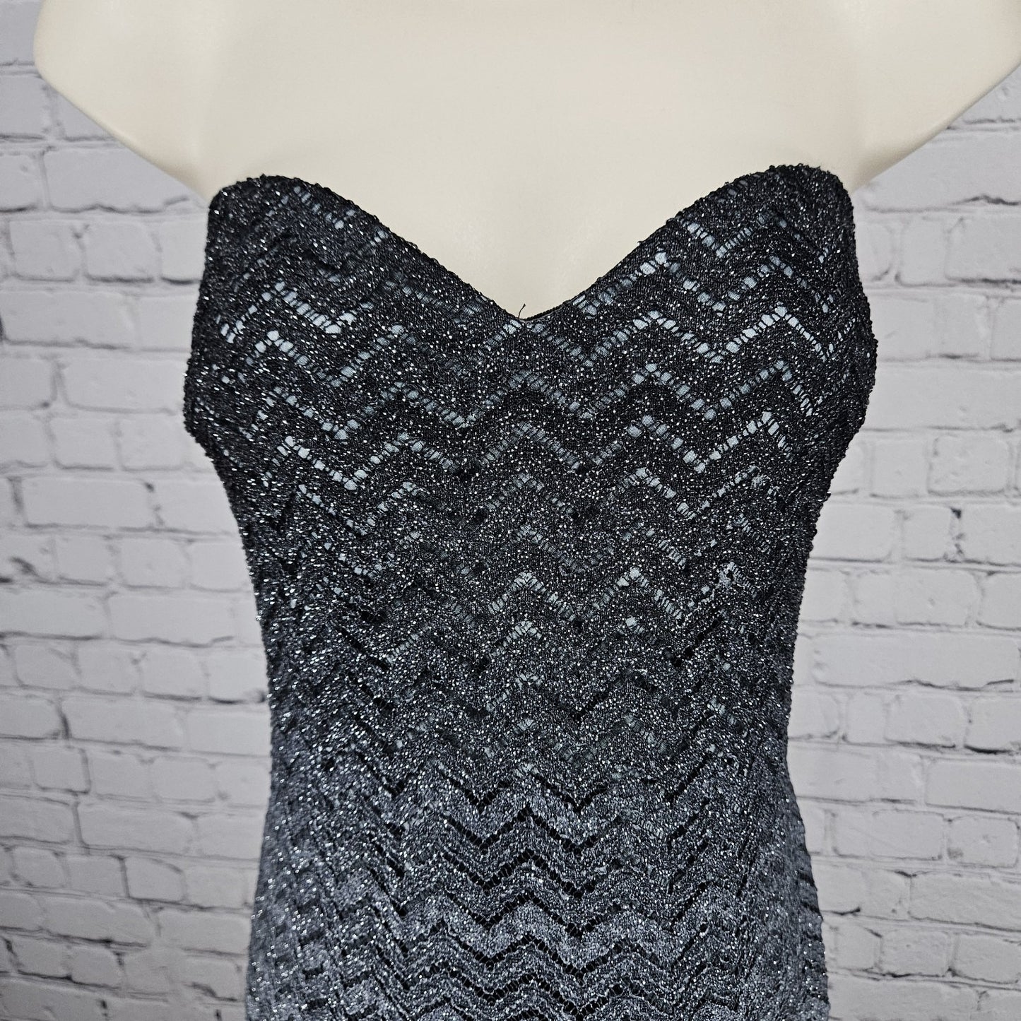 VTG Jump Apparel Wendye Chaitin Grey Ombre Shimmer Strapless Long Dress US 17/18