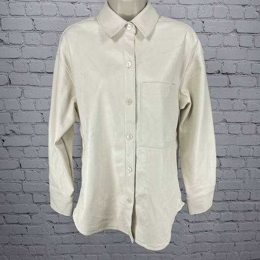 Abercrombie & Fitch Ivory Faux Leather Oversized Shacket Jacket Size Small S