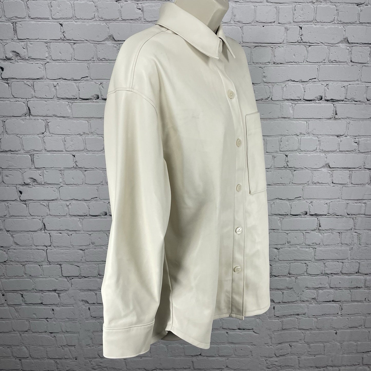 Abercrombie & Fitch Ivory Faux Leather Oversized Shacket Jacket Size Small S