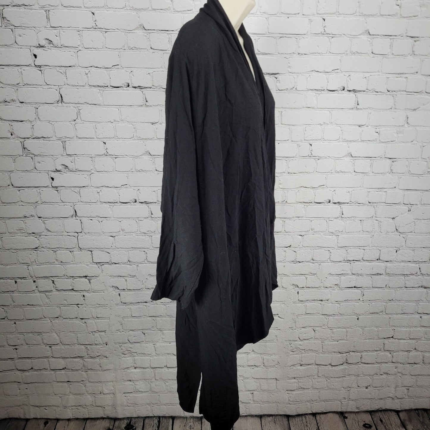 VTG Oasis Natural Fibers Black Open Lightweight Duster Cardigan Robe USA Small