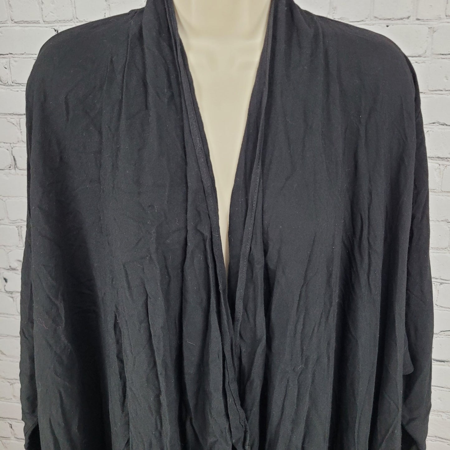 VTG Oasis Natural Fibers Black Open Lightweight Duster Cardigan Robe USA Small