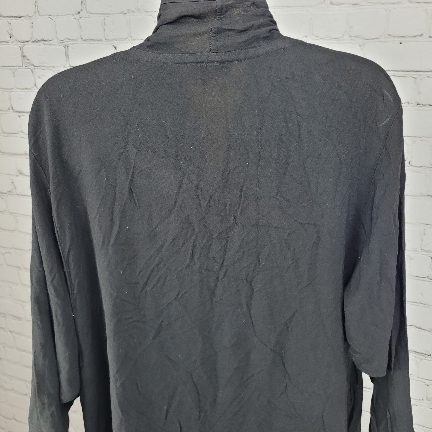 VTG Oasis Natural Fibers Black Open Lightweight Duster Cardigan Robe USA Small