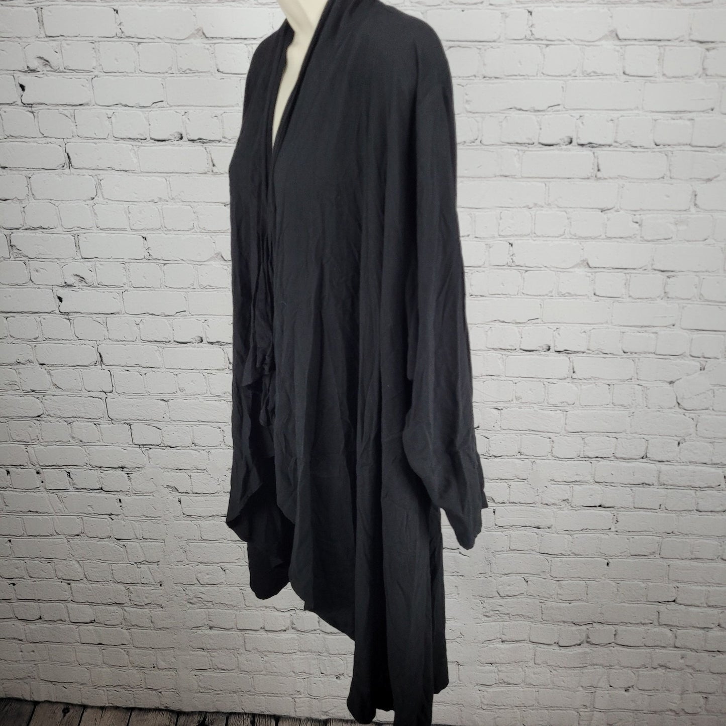 VTG Oasis Natural Fibers Black Open Lightweight Duster Cardigan Robe USA Small