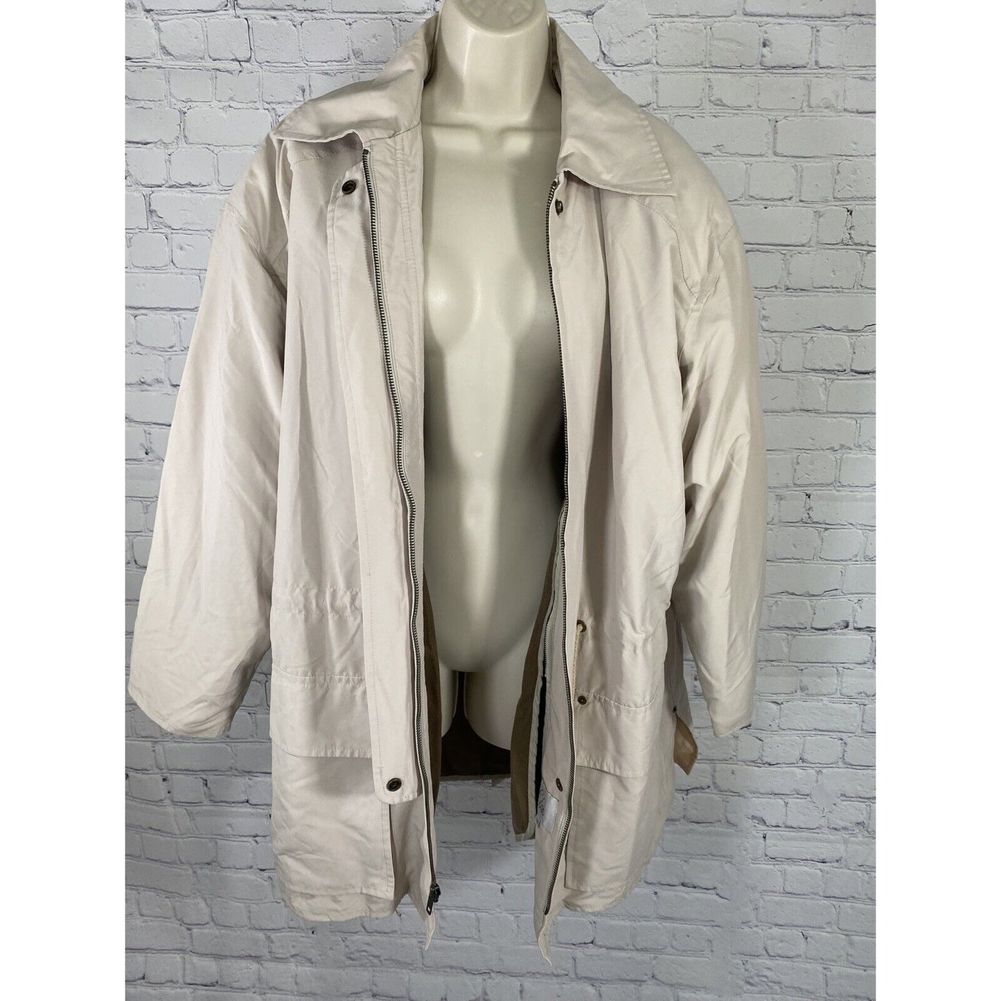 Elan Beige Removeable Lining Collared Zip Up Waist Tie Coat Size 14