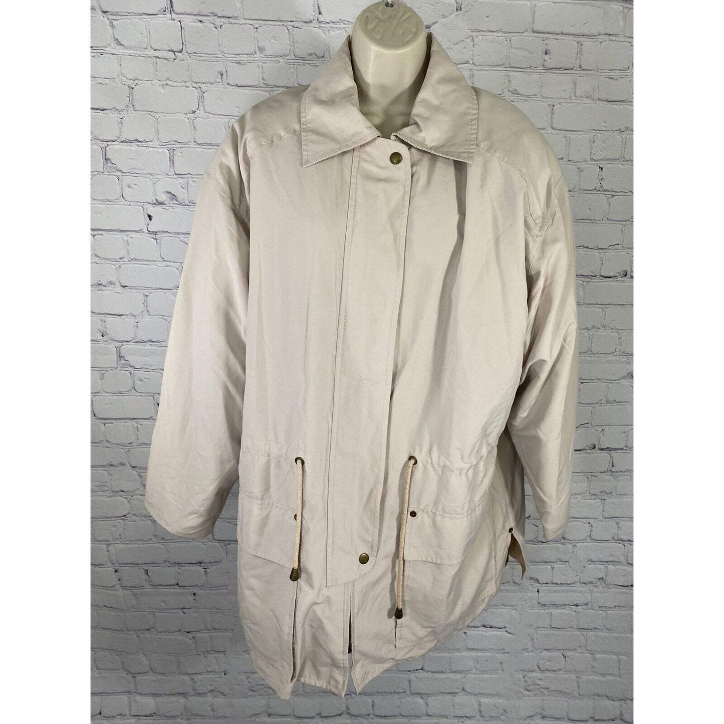 Elan Beige Removeable Lining Collared Zip Up Waist Tie Coat Size 14