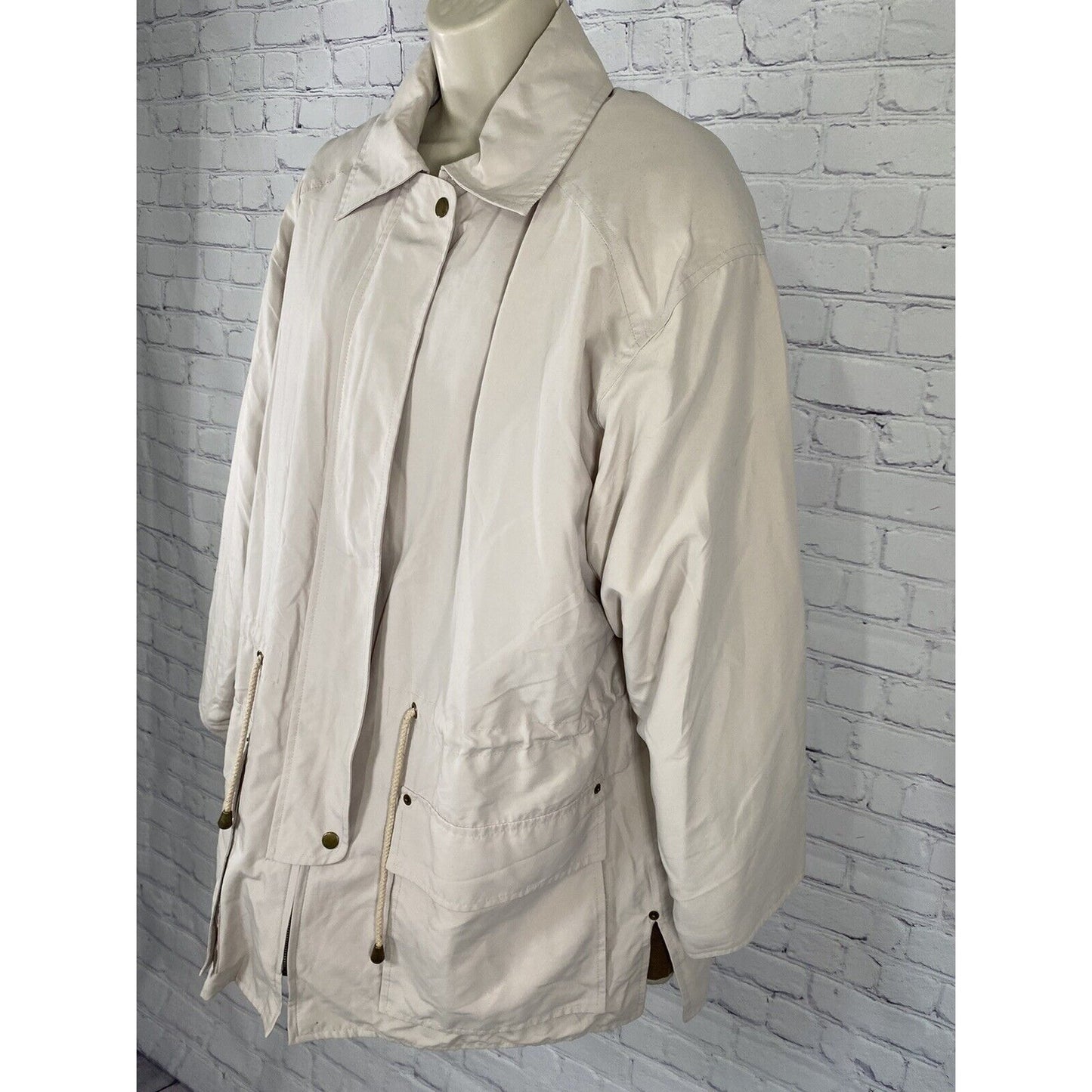 Elan Beige Removeable Lining Collared Zip Up Waist Tie Coat Size 14