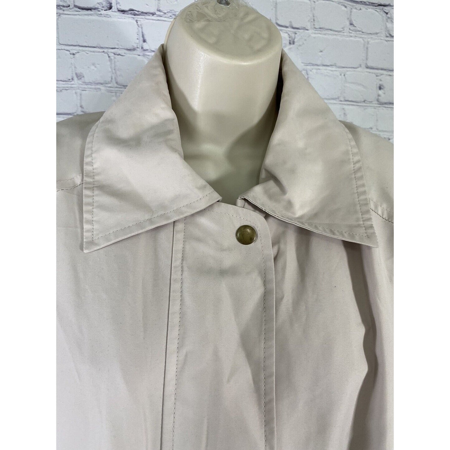 Elan Beige Removeable Lining Collared Zip Up Waist Tie Coat Size 14