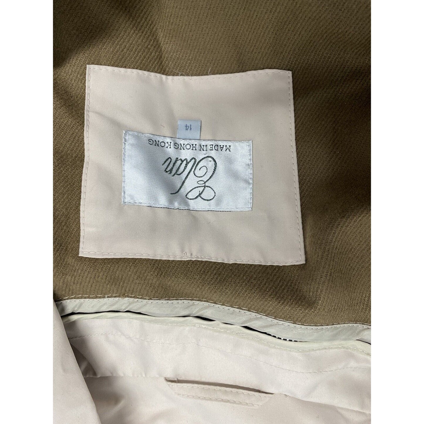 Elan Beige Removeable Lining Collared Zip Up Waist Tie Coat Size 14