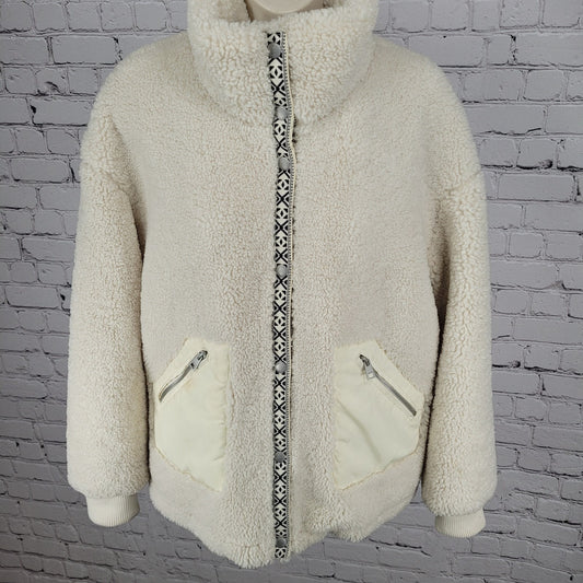 Levi's Cream White Sherpa Plush Full Zip & Snapped Lined Jacket Size Medium M