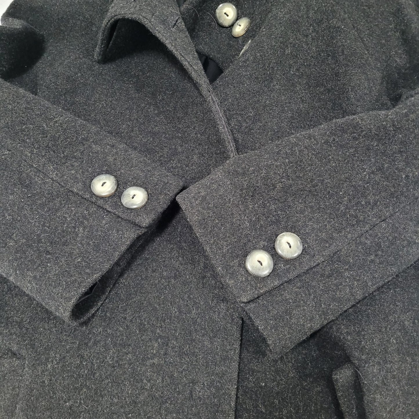 VTG Jules Miller Grey 100% Wool Buttoned Pockets Lined Long Over Coat USA Large