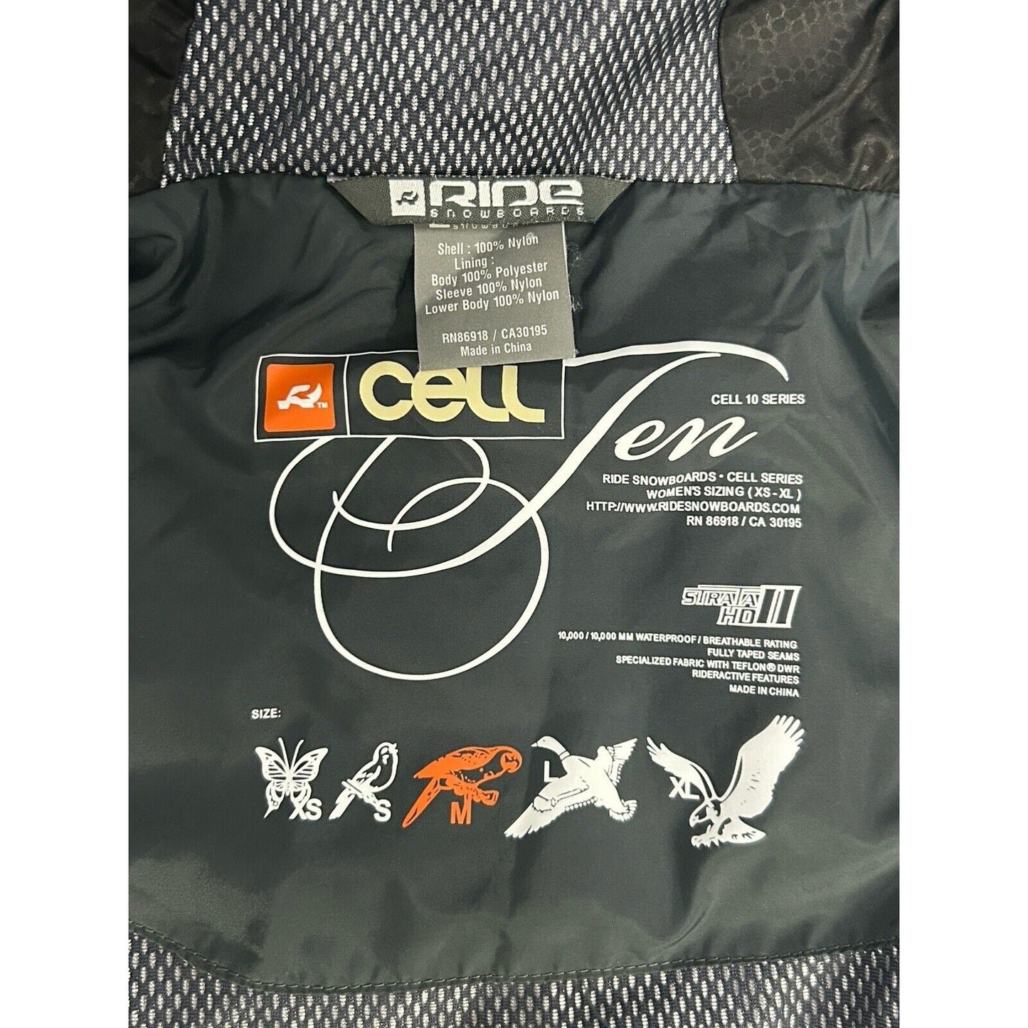 Ride Cell 10 Series Black Hooded Adjustable Waist Snowboard Jacket Womens Medium