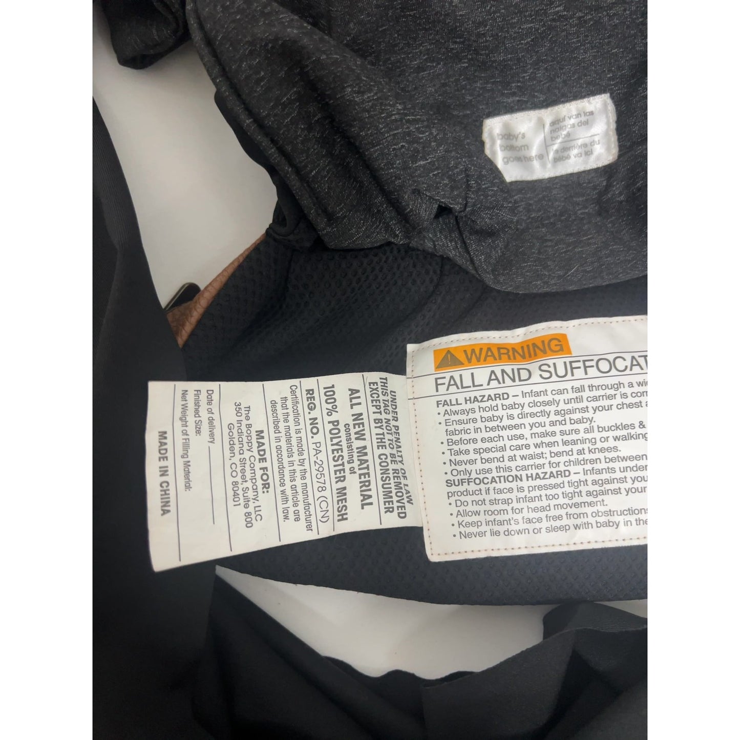 Boppy ComfyChic Hybrid Wrap Baby Carrier Gray Black Faux Leather Trim One Size
