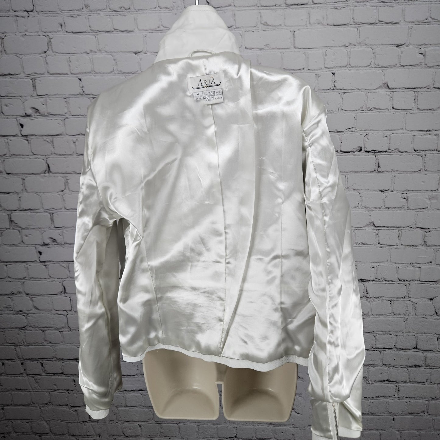 Aria White Genuine Leather Coated Biker Moto Full Zip Point Collared Jacket XL
