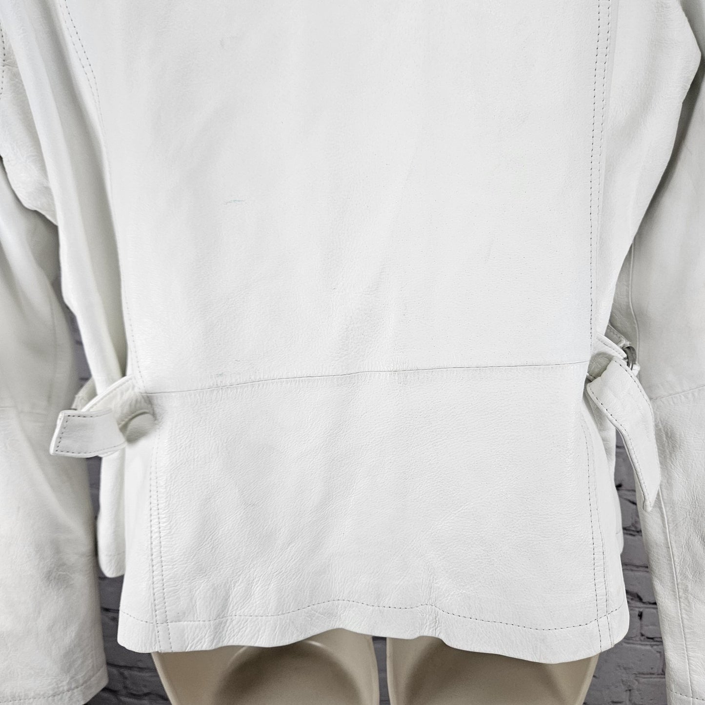 Aria White Genuine Leather Coated Biker Moto Full Zip Point Collared Jacket XL