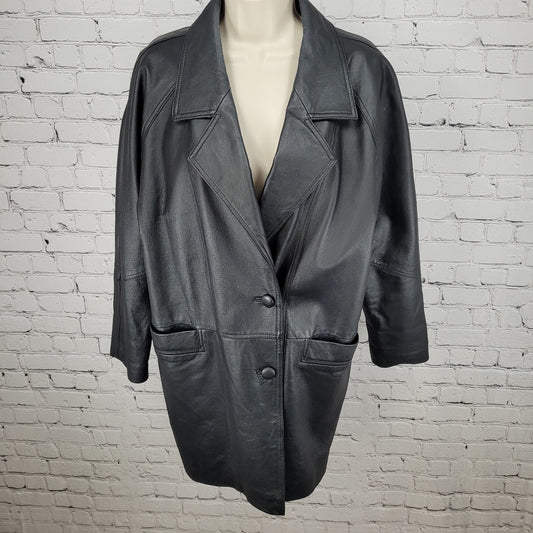 Savannah Black Genuine Leather Buttoned Pockets Lined Jacket Size Small S