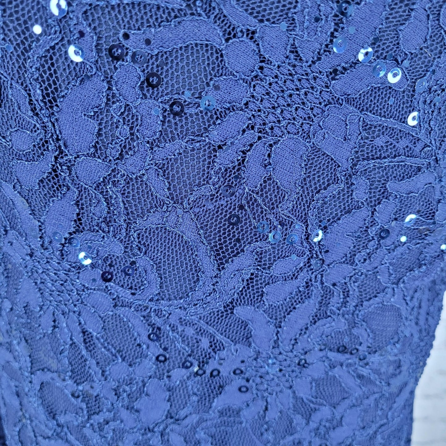 Lauren Ralph Lauren Blue Floral Lace Sequin Ruched Stretch Sheath Dress Size 8