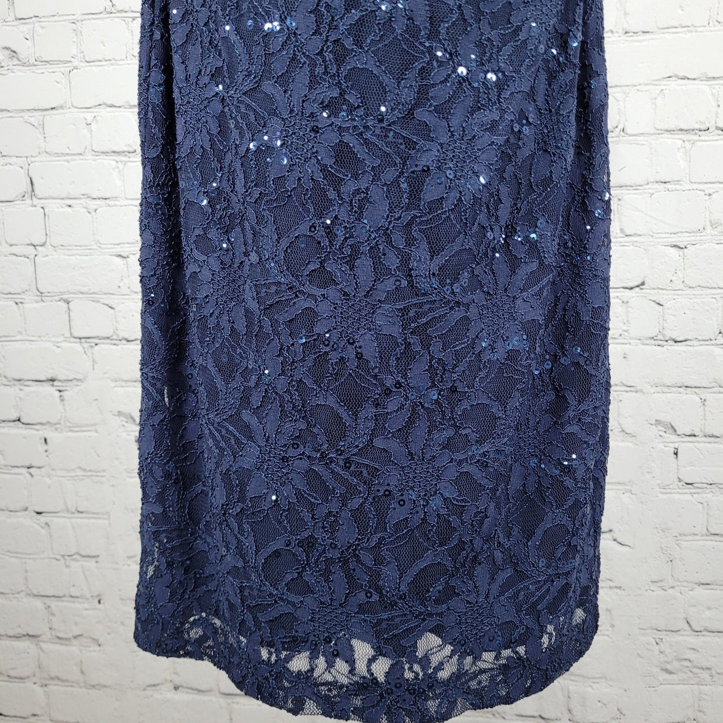 Lauren Ralph Lauren Blue Floral Lace Sequin Ruched Stretch Sheath Dress Size 8
