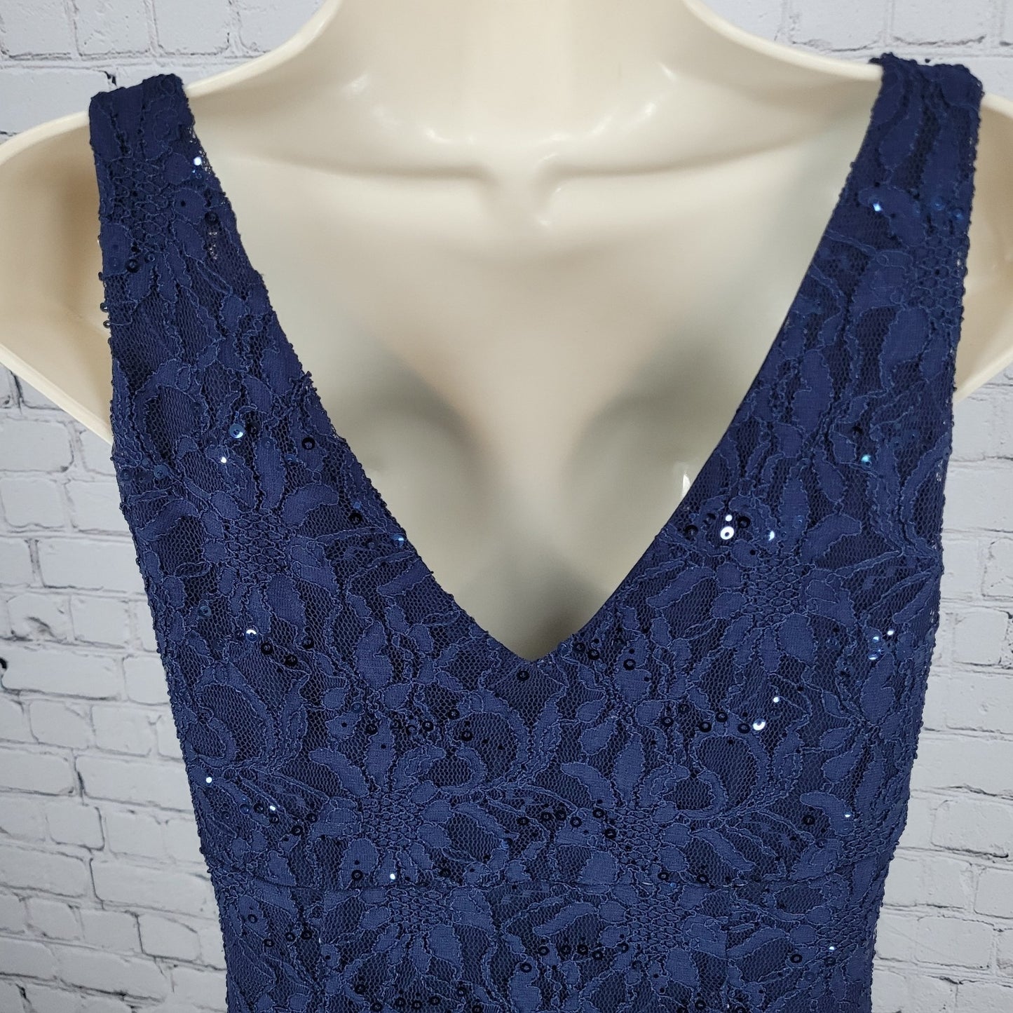 Lauren Ralph Lauren Blue Floral Lace Sequin Ruched Stretch Sheath Dress Size 8