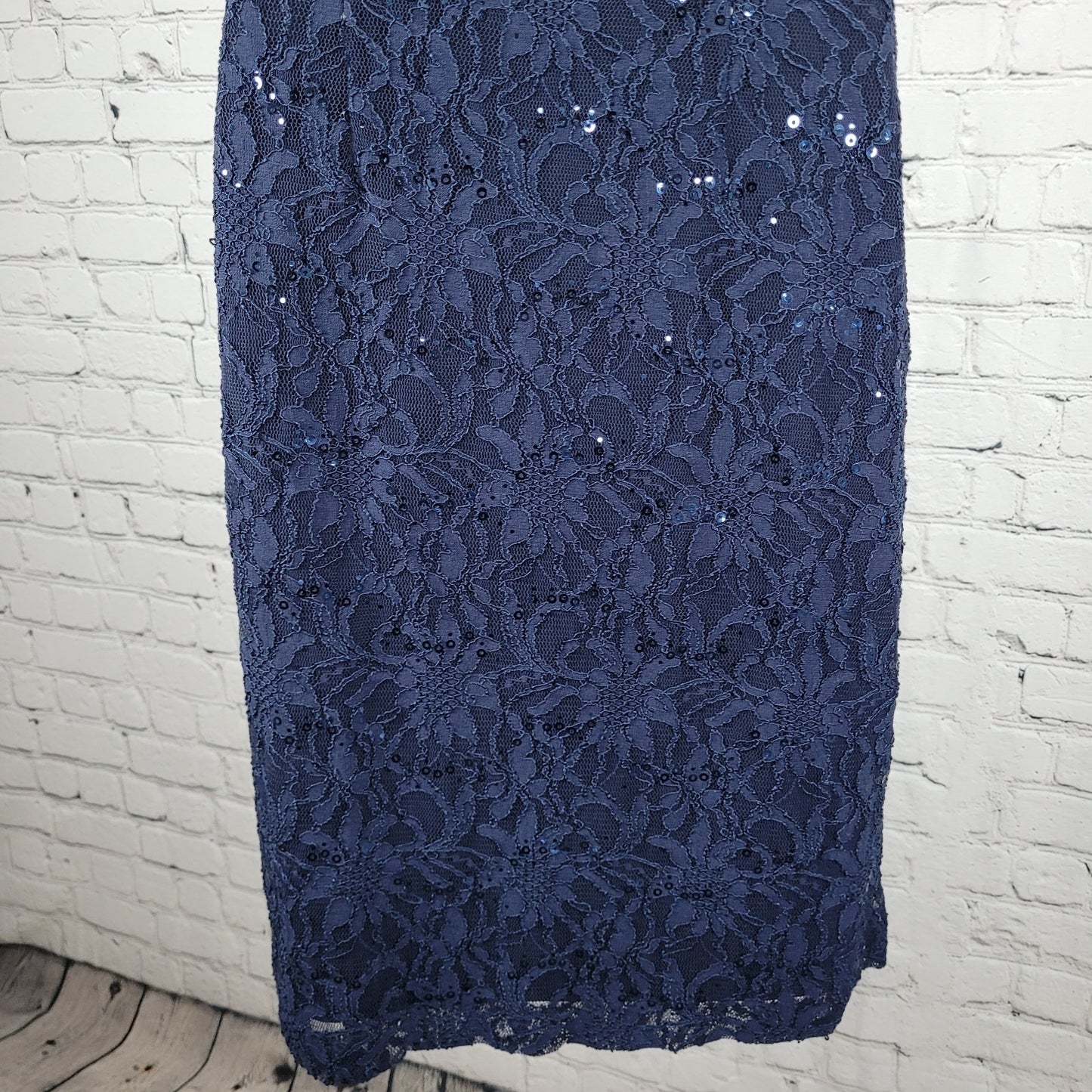 Lauren Ralph Lauren Blue Floral Lace Sequin Ruched Stretch Sheath Dress Size 8
