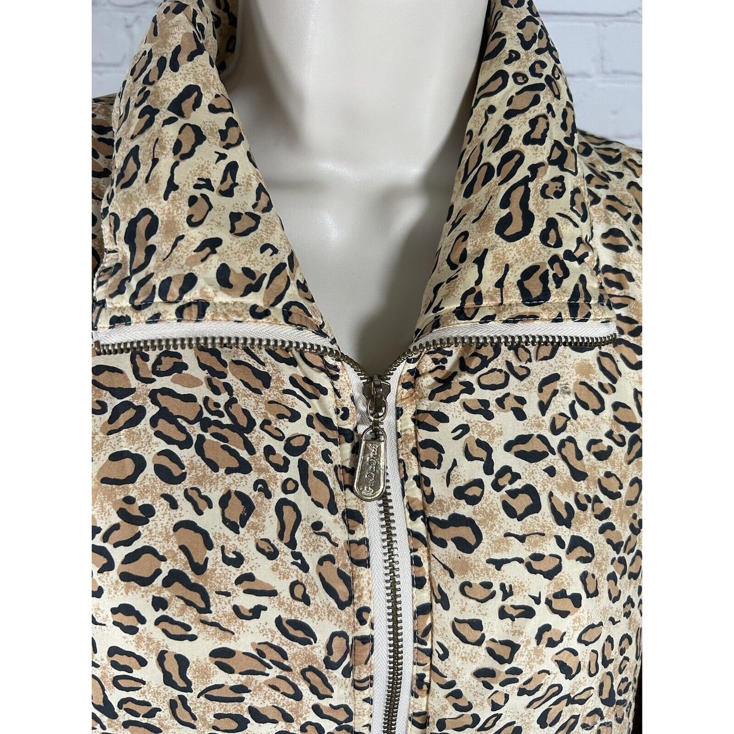 VTG FUDA International Leopard Print Full Zip 100% Silk Bomber Style Jacket L
