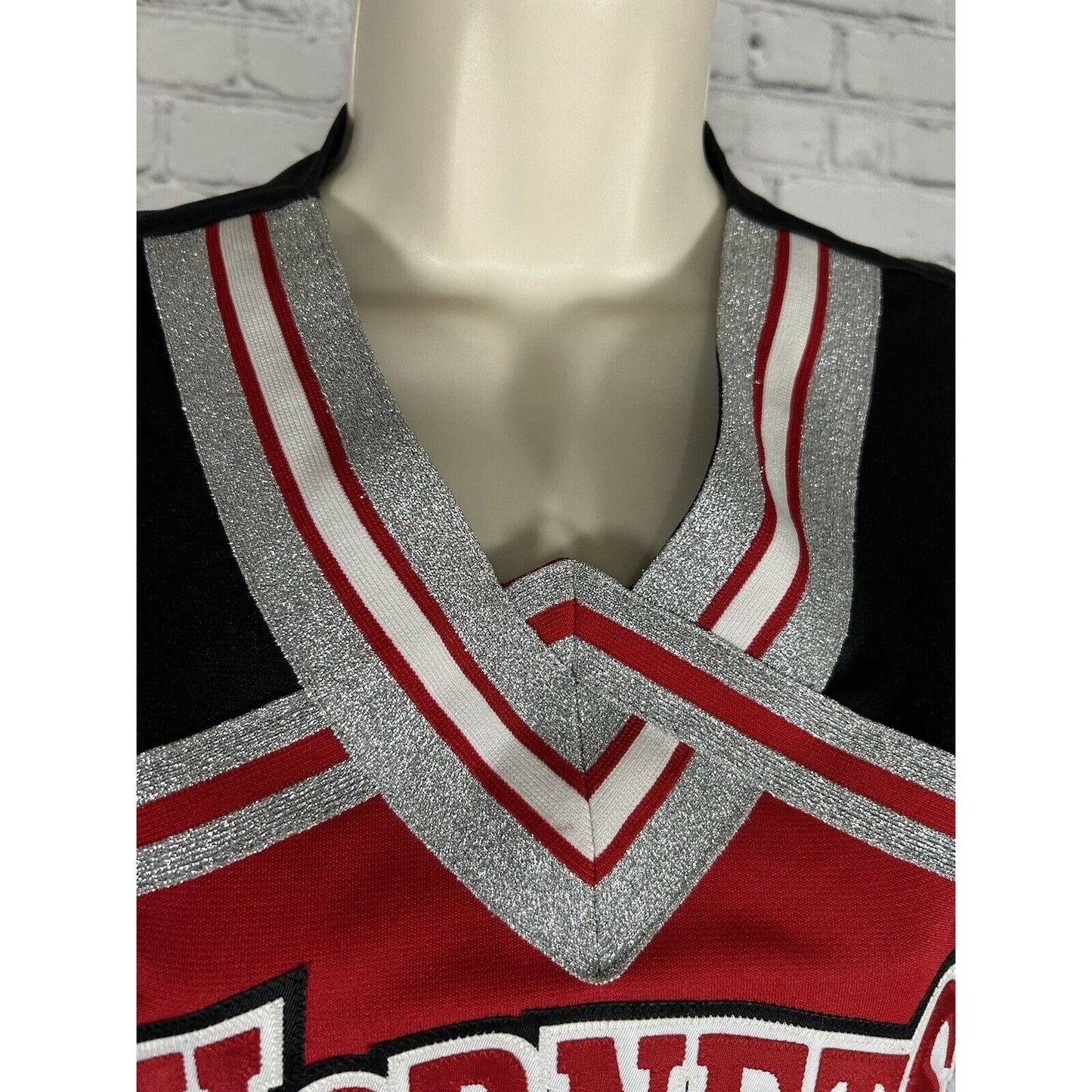 TL Team Leader Black Red Silver White Hornets Cheerleader Cheer Top 32/19