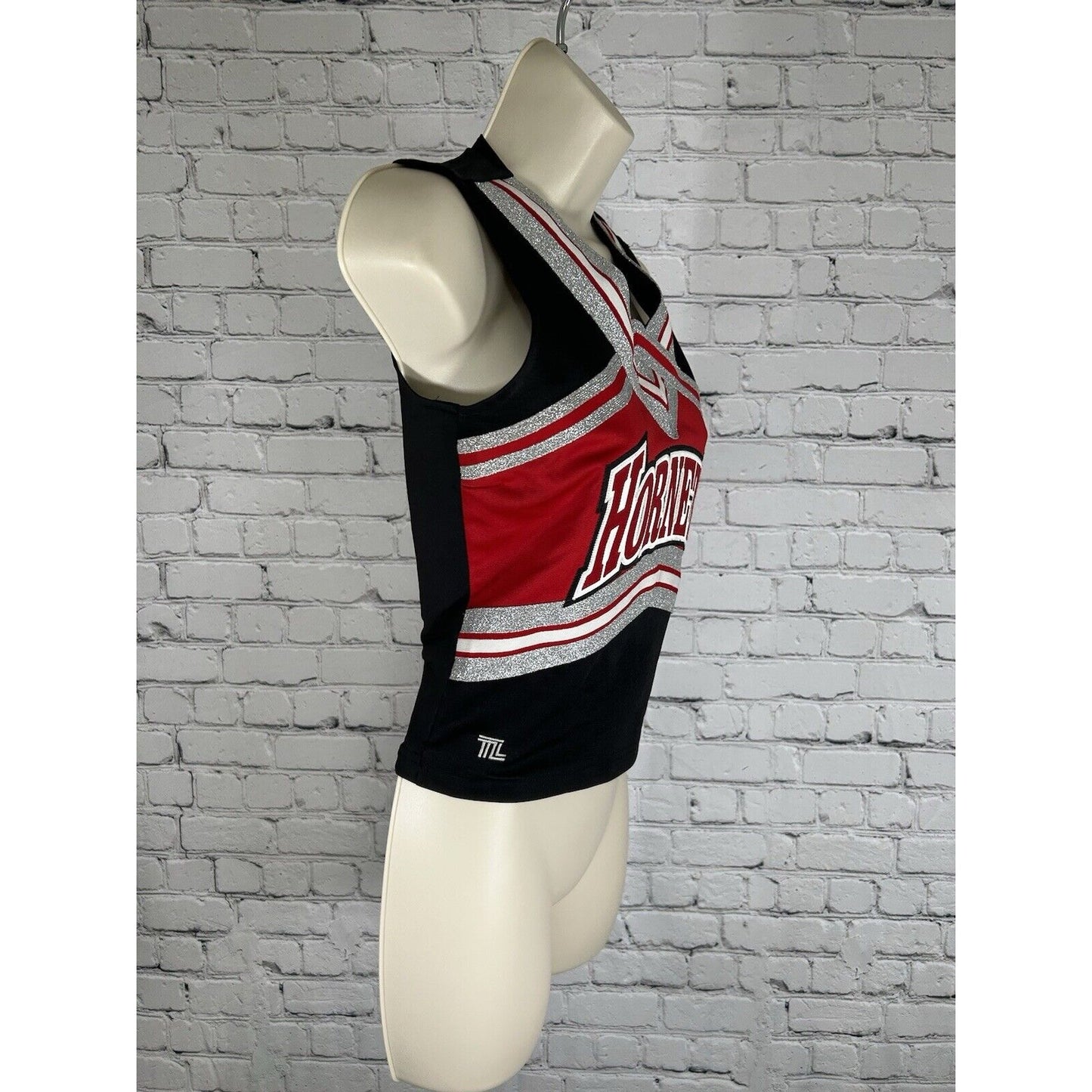 TL Team Leader Black Red Silver White Hornets Cheerleader Cheer Top 32/19
