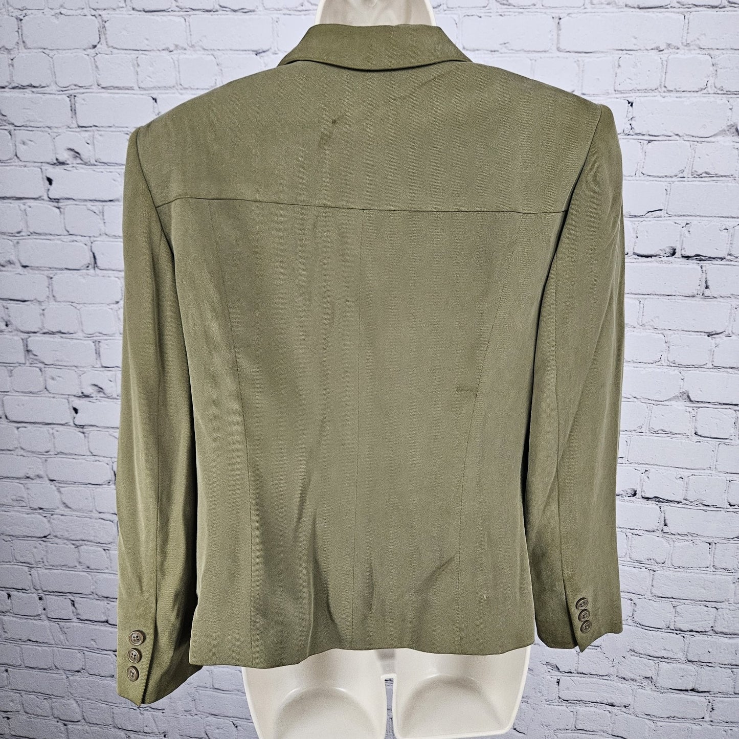 Liz Claiborne Green 100% Silk Button Notch Blazer Formal Suit Jacket Petite 10P