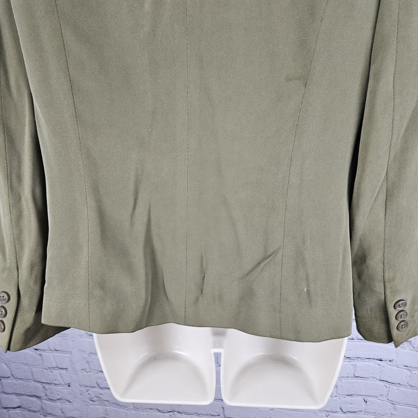 Liz Claiborne Green 100% Silk Button Notch Blazer Formal Suit Jacket Petite 10P