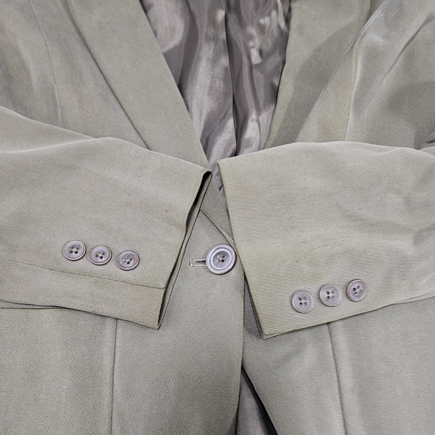 Liz Claiborne Green 100% Silk Button Notch Blazer Formal Suit Jacket Petite 10P