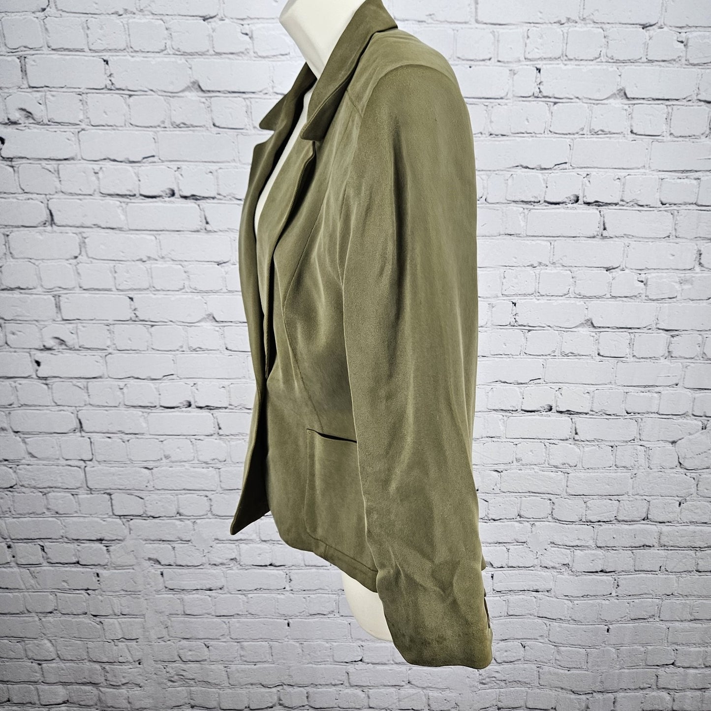 Liz Claiborne Green 100% Silk Button Notch Blazer Formal Suit Jacket Petite 10P