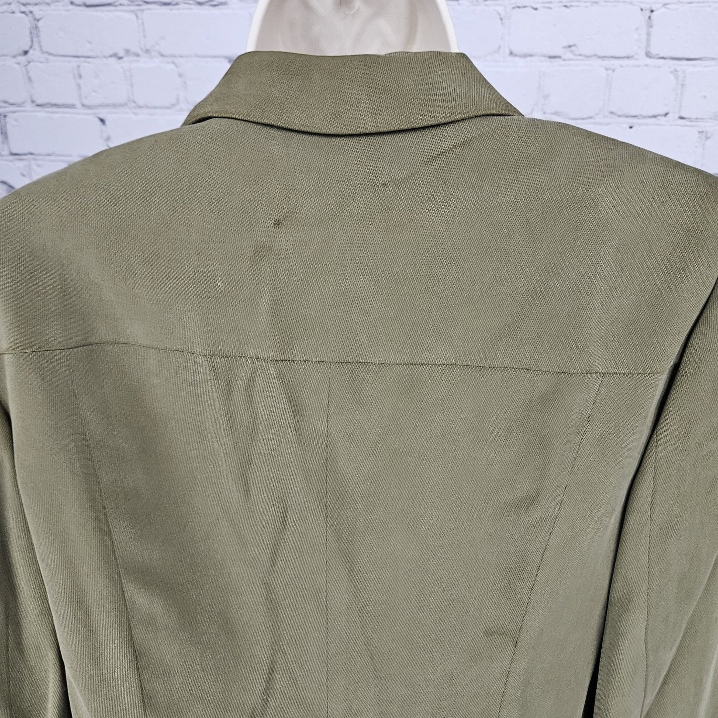 Liz Claiborne Green 100% Silk Button Notch Blazer Formal Suit Jacket Petite 10P